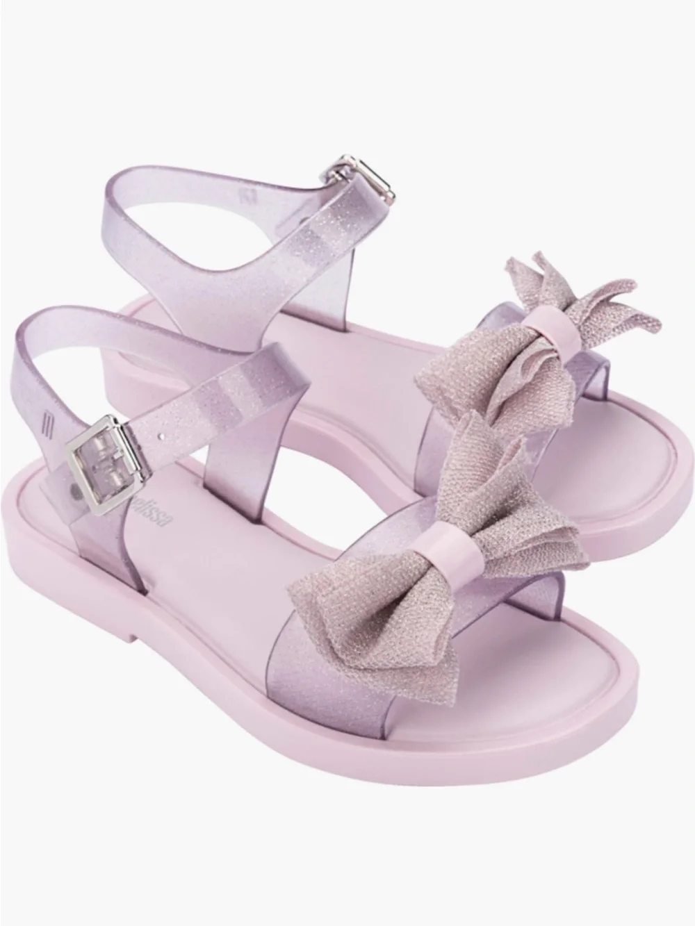 Mini Melissa Girls' Light Pink Mar Glitter Bow Jelly Sandals